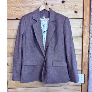 Vintage Wool Blazer Mauve Textured Single Button Floral Lined Jacket Size 12
